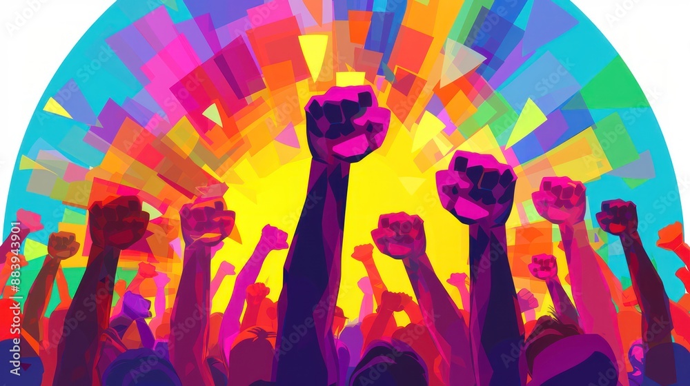 colorful group of people raising fists colorful group of people raising fists