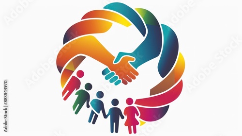 People holding hands in a circle. Abstract. Simple logo style.