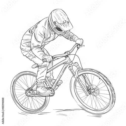 Downhill mountain biker conquers rough terrain on a full suspension bike
