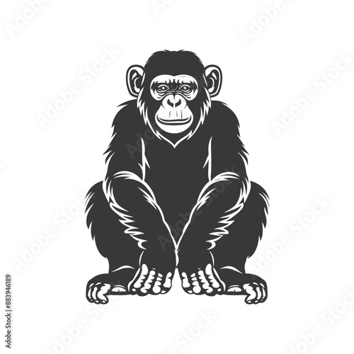 Detailed illustration of a chimpanzee sitting with a calm expression