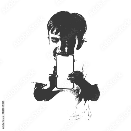 Young boy holding a smartphone with a blank screen