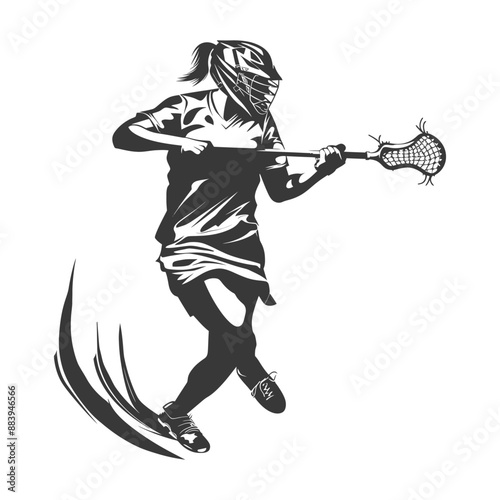 Dynamic Female Lacrosse Player Silhouette in Action