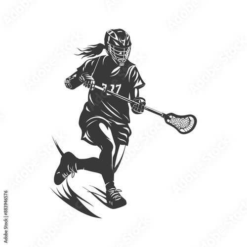 Dynamic Female Lacrosse Player in Action