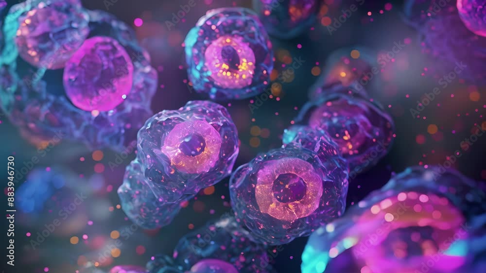 Pancreatic beta cells in action actively producing and releasing insulin molecules. Pancreatic beta cells in action actively producing and releasing insulin molecules.