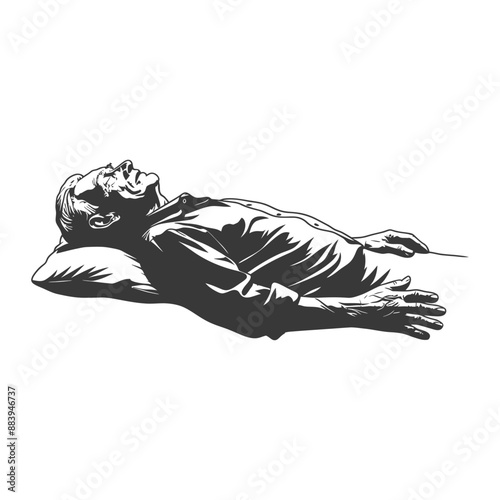 Elderly man lying on a pillow with a peaceful expression