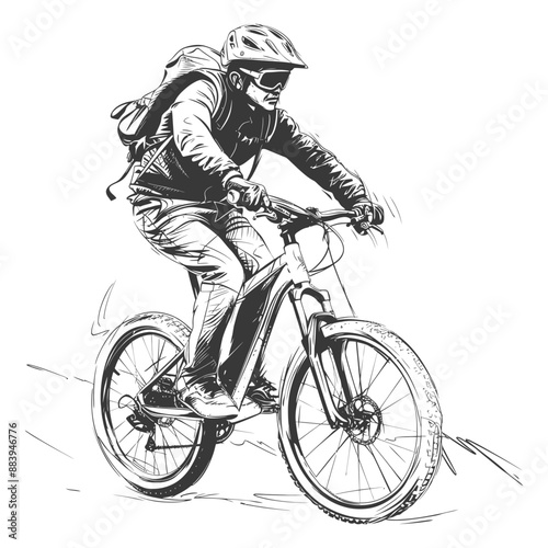 Downhill mountain biker conquers rough terrain on a challenging trail