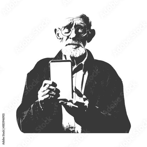 Elderly man holding a smartphone