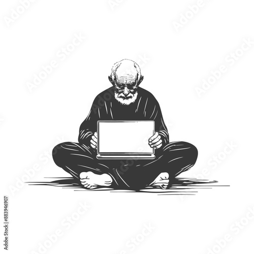 Elderly man using laptop