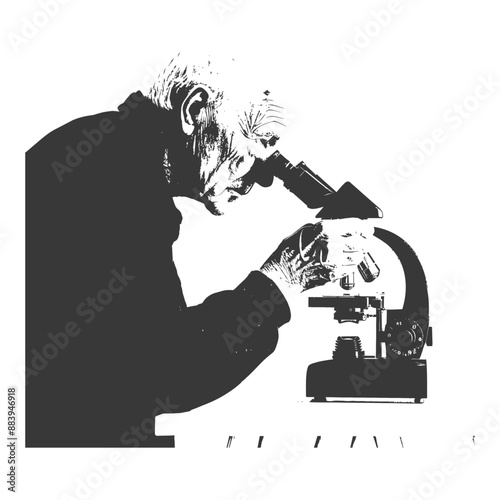 Silhouette of a Scientist Looking into a Microscope