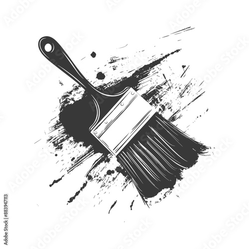 Artistic paintbrush with black ink splatters