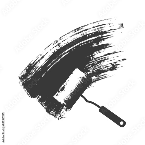 Roller brush with a black paint stroke