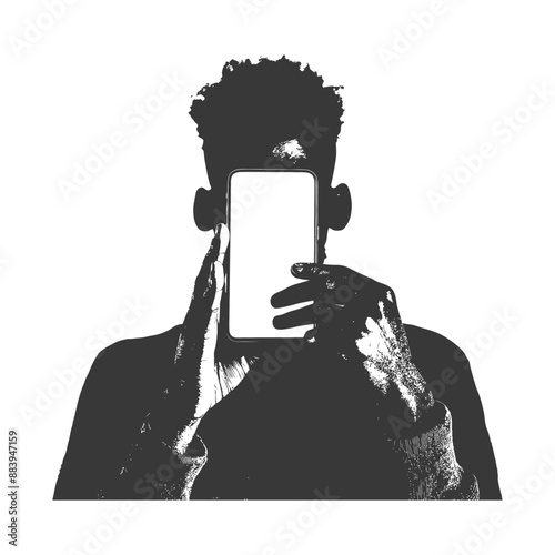 Silhouette of a person holding a smartphone in front of their face
