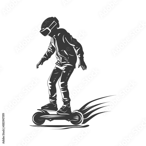 Boy having fun riding futuristic hoverboard