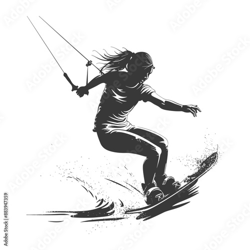 Wakeboarding through crashing waves a female wakeboarder rides the waves