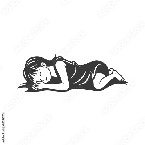 Sleeping Child Illustration: Monochrome Vintage Style