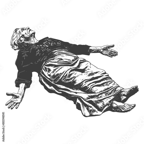 Recumbent Figure:  Elderly Woman in Pen-and-Ink Illustration