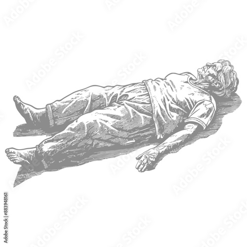 Recumbent Figure:  Engraved Illustration of Elderly Person at Rest