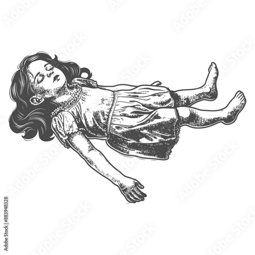 Recumbent Child Figure, Vintage Woodcut Style Illustration