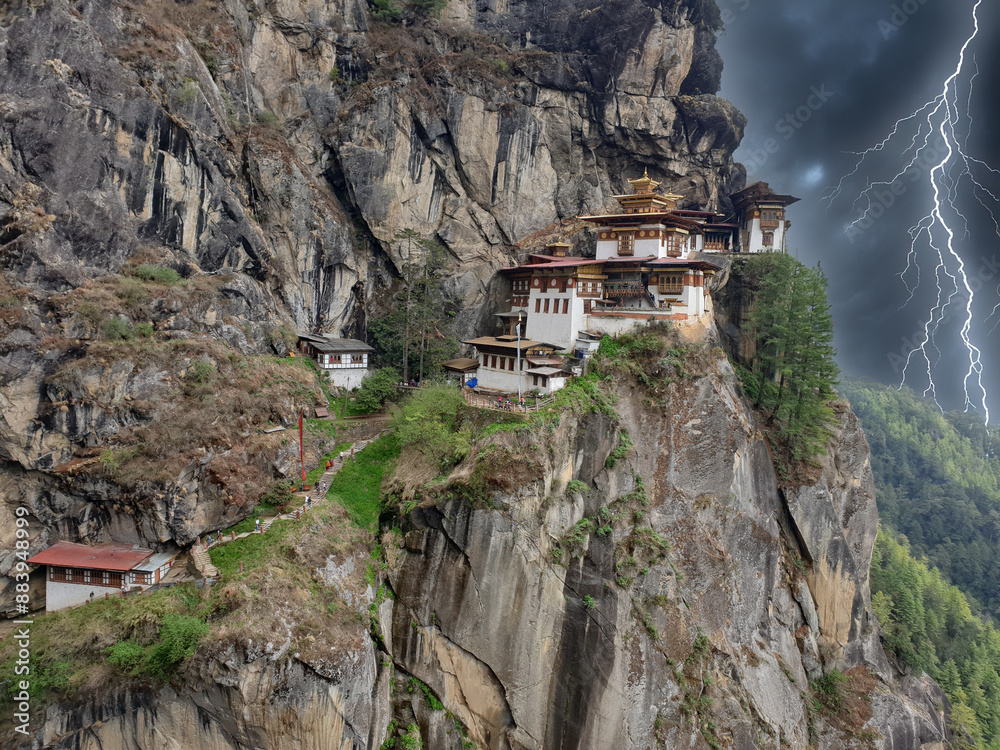 Tigers nest on the backdrop of a thunderstorm sky