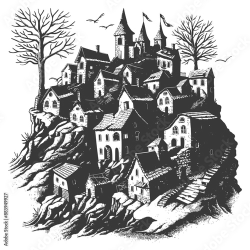 Mysterious Village on a Rocky Hilltop