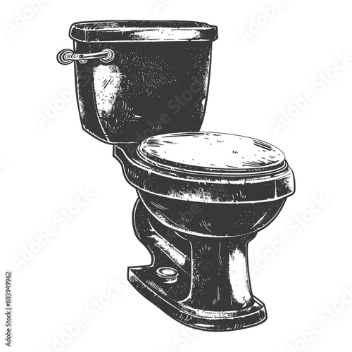 Detailed illustration of a vintage toilet with a wooden seat