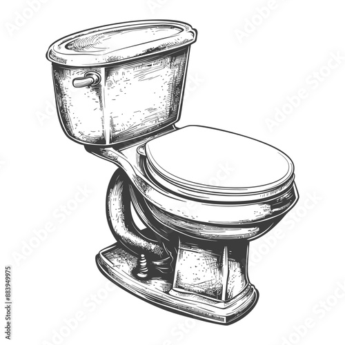 Detailed Ink Sketch of a Vintage Toilet Bowl