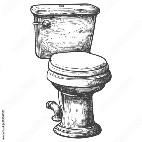 Detailed Sketch of a Classic Toilet with Cistern