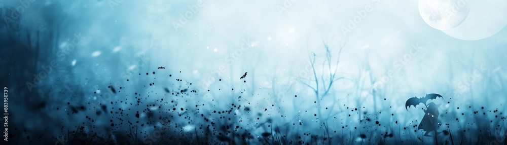 Ethereal scene with a moonlit landscape, featuring a lone figure with an umbrella amidst whimsical flora and glowing orbs, under a full moon. Ethereal scene with a moonlit landscape, featuring a lone figure with an umbrella amidst whimsical flora and glowing orbs, under a full moon.