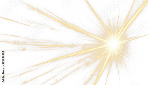 Golden light burst with radiant beams isolated on transparent background 