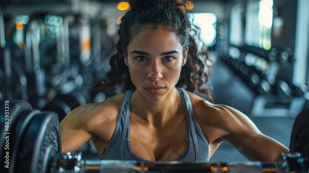 A woman is lifting weights in a gym A woman is lifting weights in a gym