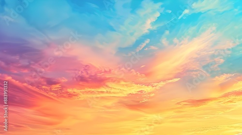 Dreamy, dreamy summer sunset or sunrise sky - Fantasy bright, panoramic sunset sky - Gradient rich colors