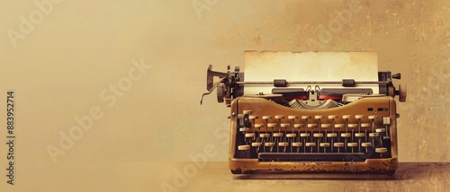 Vintage typewriter with blank paper on textured background, classic writing tool for nostalgic writers and collectors, sepia tone.