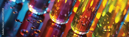 Close-up of colorful glass tubes with liquid inside, creating an abstract pattern. photo