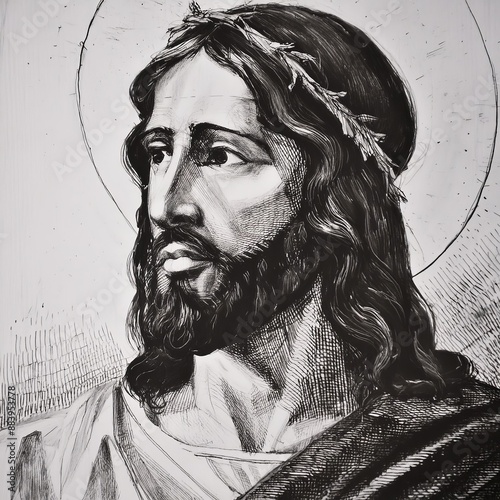 Portrait of Christ - Depiction of Jesus Christ - Peaceful and Calming Image - Savior of Humanity and Mankind - Image of Christianity - The Shepherd from Jerusalem - Artwork  photo