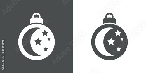 Tiempo de Navidad. Logo con silueta de bola de navidad con luna y estrellas para tarjetas y felicitaciones