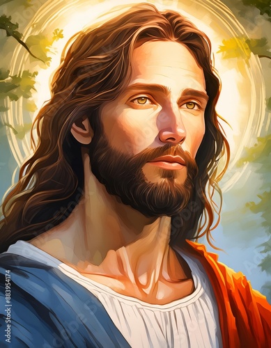 Portrait of Christ - Depiction of Jesus Christ - Peaceful and Calming Image - Savior of Humanity and Mankind - Image of Christianity - The Shepherd from Jerusalem - Artwork  photo