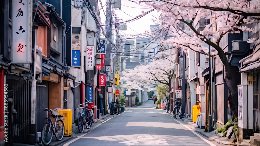 Japanese street with sakura Japanese street with sakura