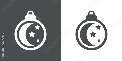 Tiempo de Navidad. Logo con silueta de bola de navidad con luna y estrellas para tarjetas y felicitaciones