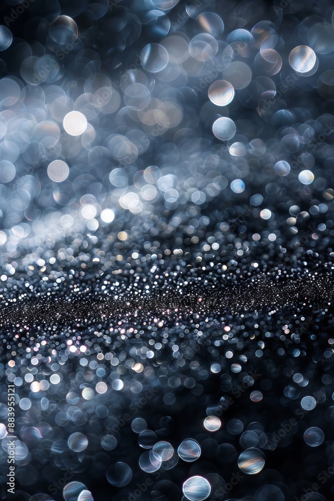 Abstract elegant glitter sparkle bokeh defocused on Black Background. Design of albums, notebooks, banners, postcards, posters