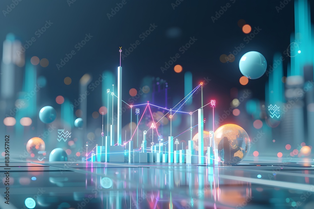 Futuristic financial data visualization with glowing charts and graphs in a digital environment. Futuristic financial data visualization with glowing charts and graphs in a digital environment.