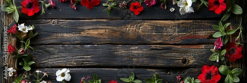 Wooden Wall with Flowers photo