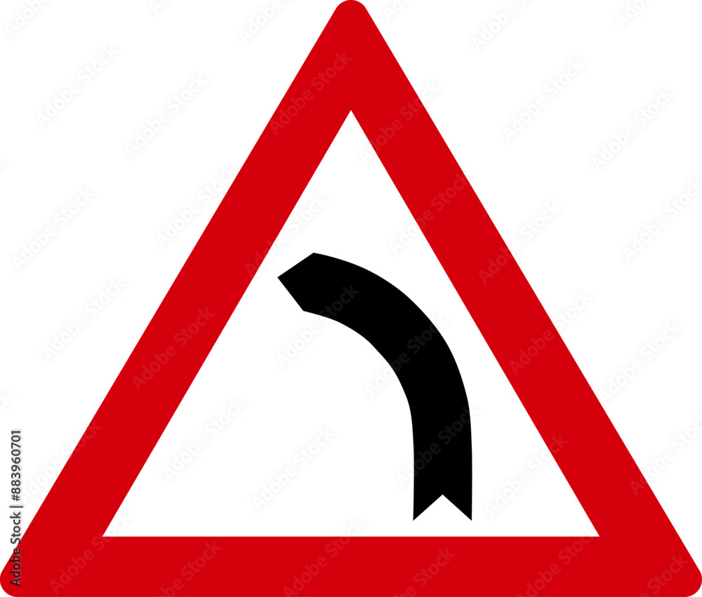 Red, white and black colored triangle shaped warning sign curve left ahead. Illustration made July 14th, 2024, Zurich, Switzerland. Red, white and black colored triangle shaped warning sign curve left ahead. Illustration made July 14th, 2024, Zurich, Switzerland.