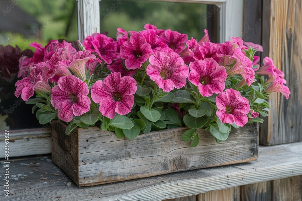 Vibrant Pink Flowers in Wooden Crate Vibrant Pink Flowers in Wooden Crate