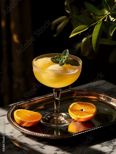 Stunning Mandarin Orange Cocktail with Fresh Herbs and Premium Vodka photo