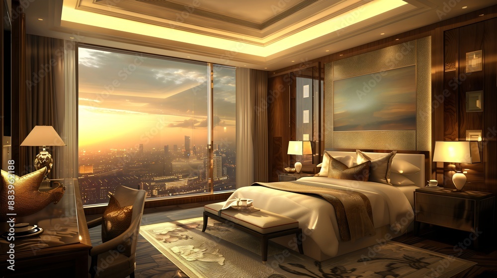 uxury hotel room, apartment, or cozy bedroom in a modern hotel. Beautiful view of the city, elegant furniture. The nice architecture and interior design of this real estate property or villa uxury hotel room, apartment, or cozy bedroom in a modern hotel. Beautiful view of the city, elegant furniture. The nice architecture and interior design of this real estate property or villa