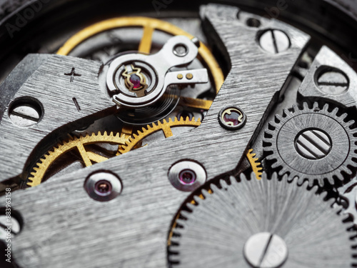 Wallpaper Mural Clockwork old mechanical pocket watch. Macro shot. Torontodigital.ca
