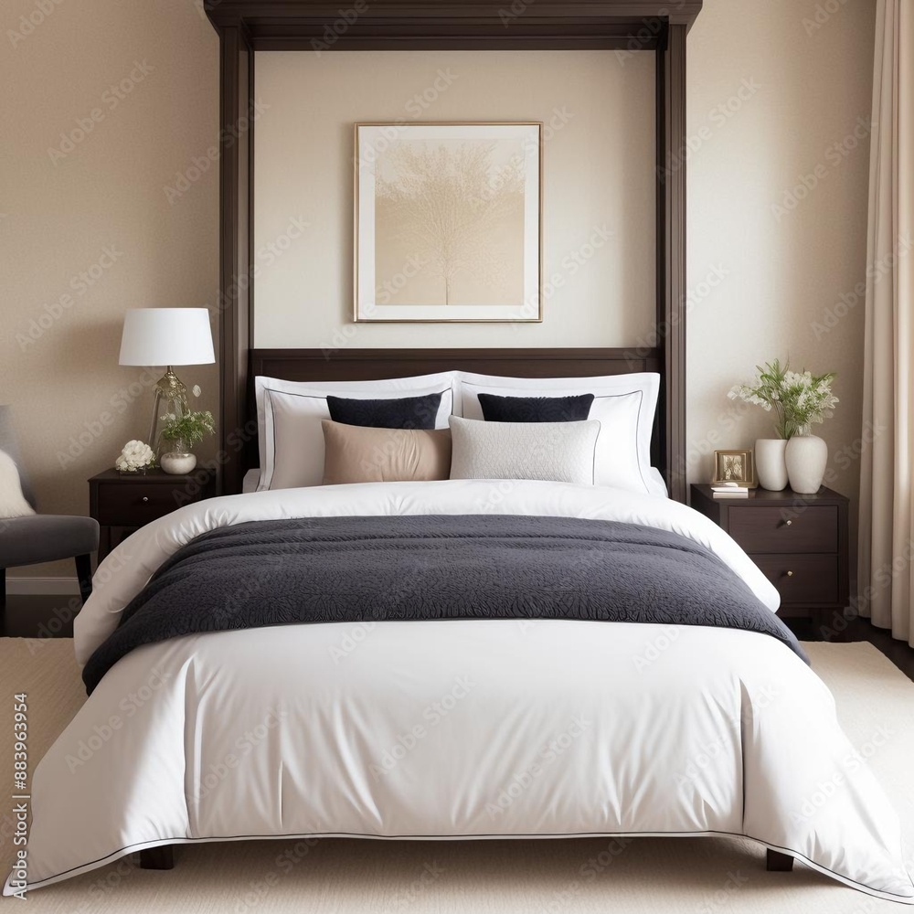 Obraz premium A room with luxurious bedding, generated by AI