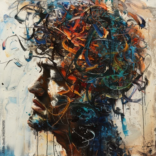 Abstract Portrait of a Man in a Whirlwind of Colors