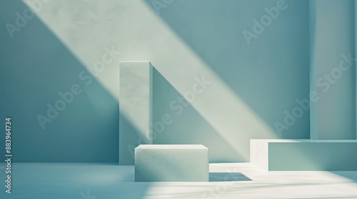 Wallpaper Mural Minimalistic blue interior with geometric shapes and light beams Torontodigital.ca