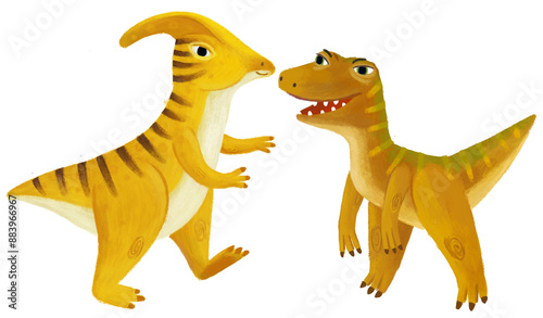 cartoon happy and funny colorful prehistoric dinosaur dino velociraptor isolated illustration for kids photo